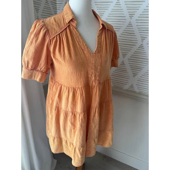 Umgee Women’s Medium Distressed Orange Tiered Mini Dress - Picture 5 of 6